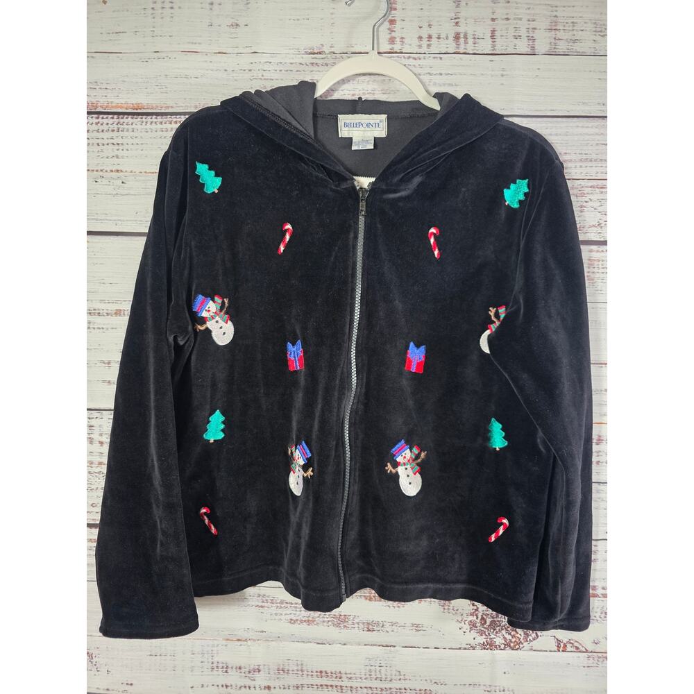 Vintage Black  Bellepointe Christmas Velour Zip Up Jacket Size Large